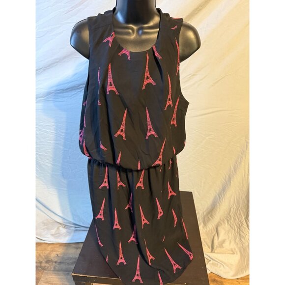 H&M Womens Paris Effiel Tower Pattern Fun Quirky Dress Size 14 Large Fit & Flare - Picture 1 of 4